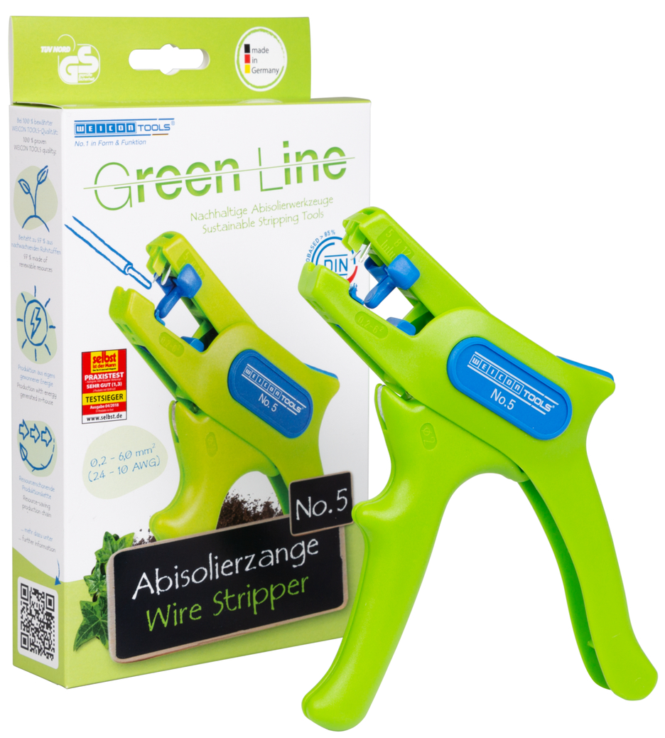 Tenaza Pelacable No. 5 Green Line | para todos los conductores comunes trenzados y sólidos, rango de trabajo de 0,2 - 6,0 mm².