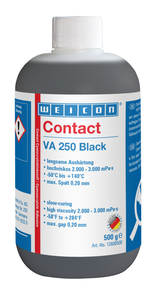 VA 250 Black Adhesivo de cianoacrilato | adhesivo instantáneo de alta viscosidad, relleno de goma