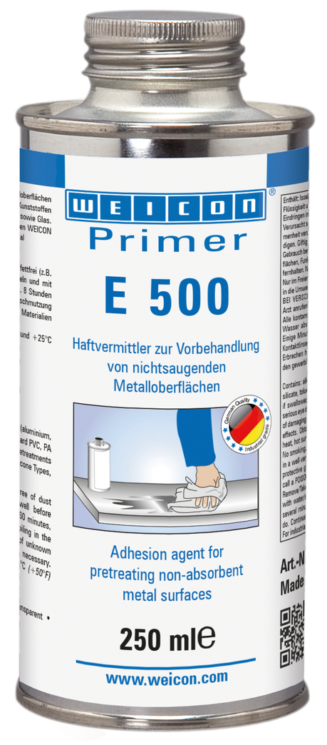 Primer E 500 | adhesivo para superficies metálicas no absorbentes, especialmente para siliconas Primer E 500 | adhesivo para superficies metálicas no absorbentes, especialmente para siliconas