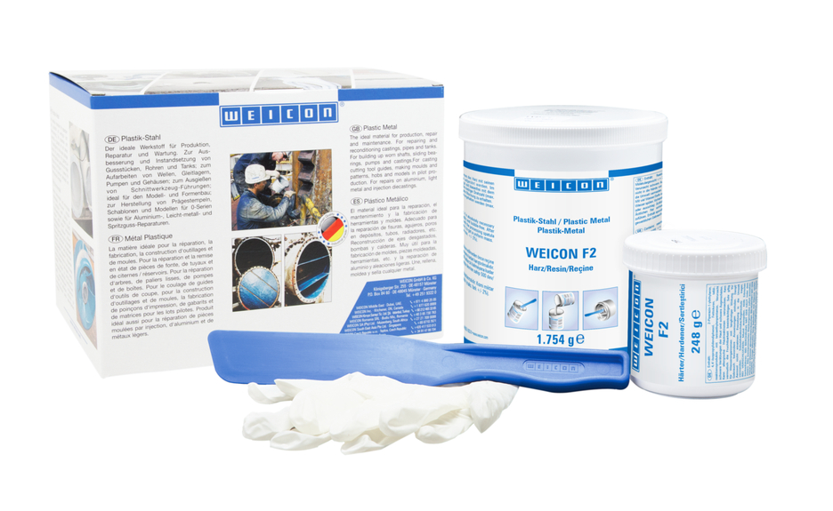 WEICON F2 | sistema de resina epoxi con relleno de aluminio para reparaciones y compensación de huecos