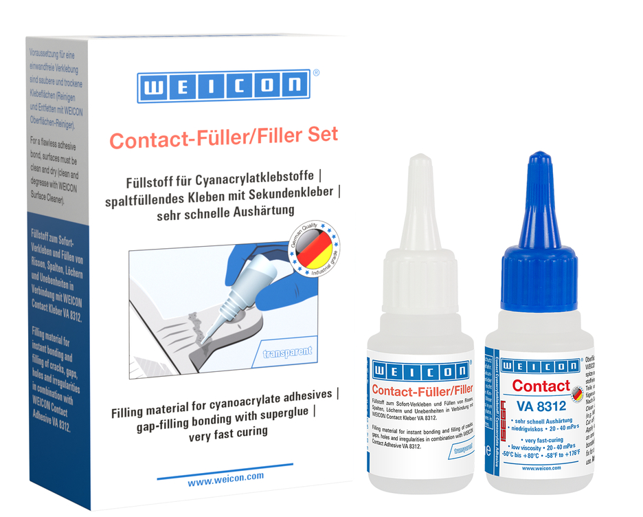 Material de Relleno Set | transparent special filler and cyanoacrylate adhesive Contact VA 8312 Material de Relleno Set | transparent special filler and cyanoacrylate adhesive Contact VA 8312
