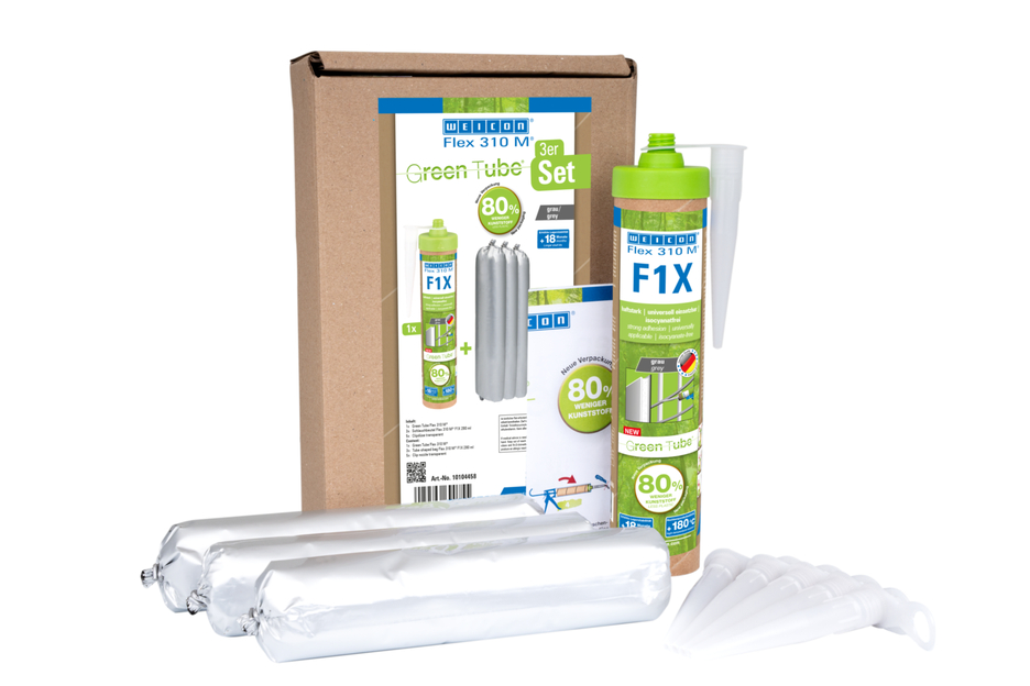 WEICON Green Tube Flex 310 M F1X | Adhesivo y sellador a base de polímero MS con una adhesión inicial muy alta, resistente a temperaturas de hasta 180°C
