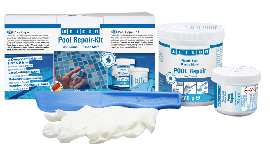 WEICON Pool Repair-Kit | reparaciones rápidas, incluso bajo el agua WEICON Pool Repair-Kit | reparaciones rápidas, incluso bajo el agua