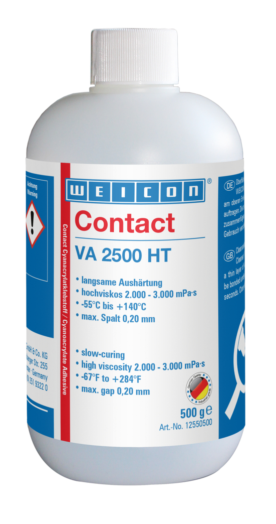 VA 2500 HT Adhesivo de cianoacrilato | adhesivo instantáneo de alta viscosidad, resistente a altas temperaturas hasta 140°C