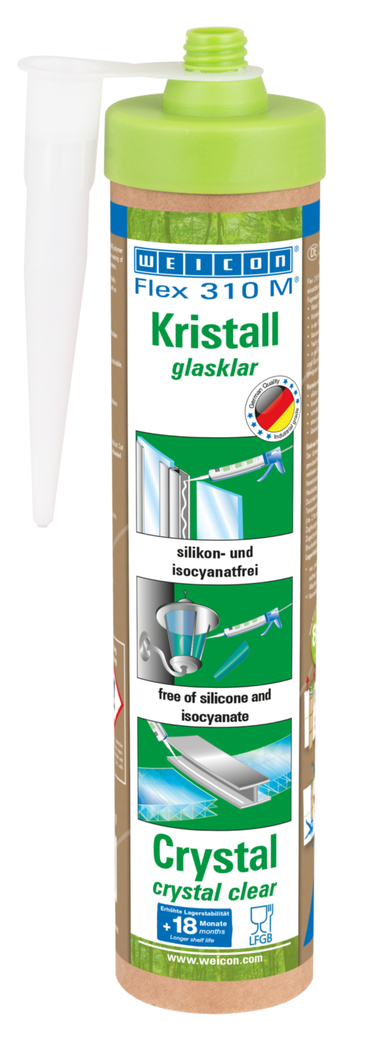 Flex 310 M® Cristal Polímero MS | Adhesivo elástico a base de polímero MS en envase Presspack para trabajar sin fatiga