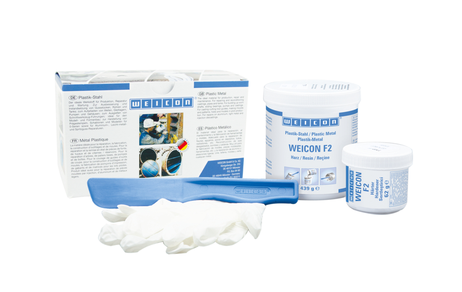 WEICON F2 | sistema de resina epoxi con relleno de aluminio para reparaciones y compensación de huecos