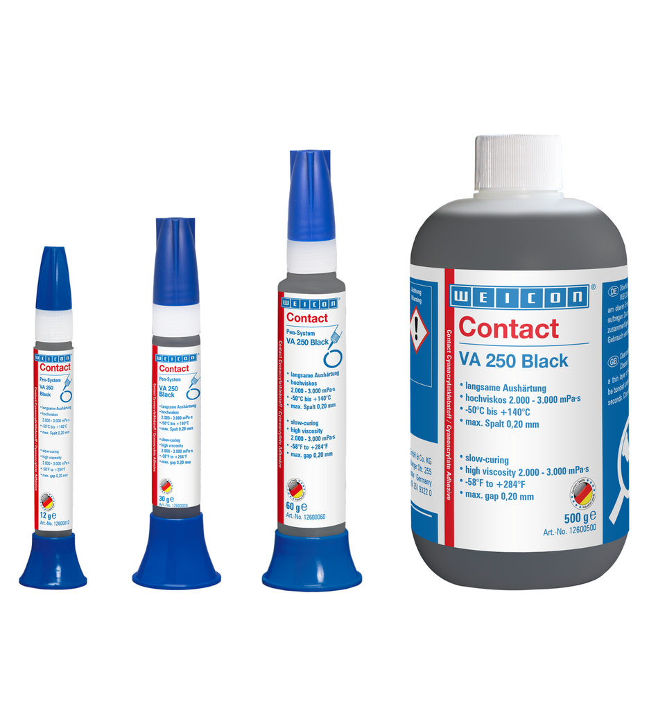 VA 250 Black Adhesivo de cianoacrilato | adhesivo instantáneo de alta viscosidad, relleno de goma