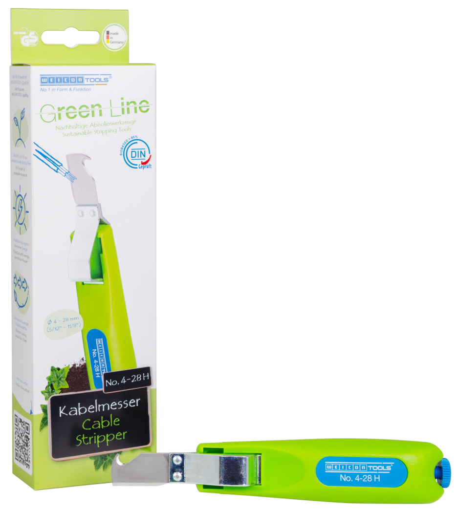 Pelador de Cable No. 4 - 28 H Green Line | con cuchilla de gancho y tapa protectora, rango de trabajo 4 - 28 mm Ø