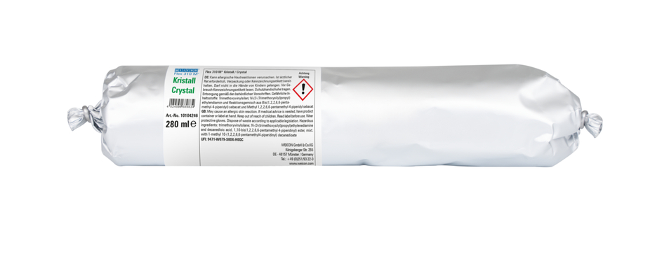 Flex 310 M® Cristal Polímero MS | Adhesivo elástico a base de polímero MS en envase Presspack para trabajar sin fatiga