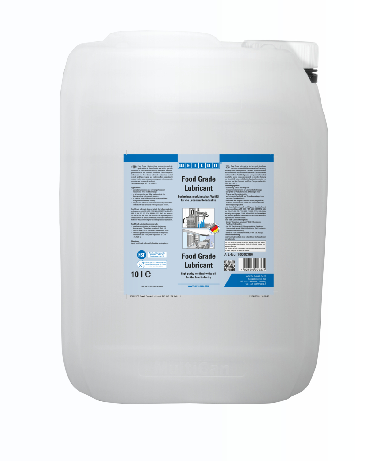 Lubricante de alto rendimiento Food Grade | Aceite lubricante y de mantenimiento para la industria alimentaria NSF H1