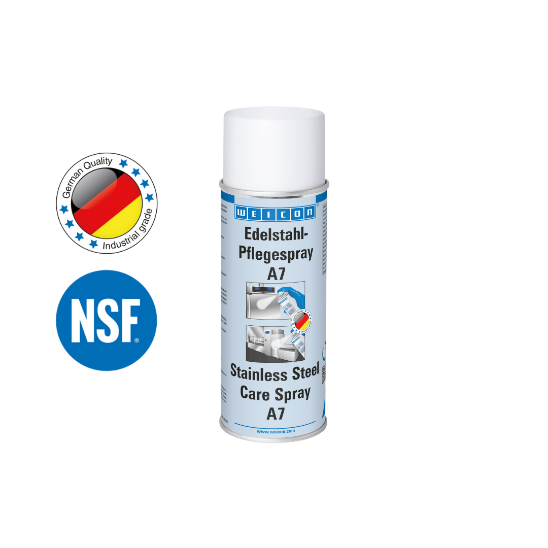 Spray Limpiador de Acero Inoxidable A7 | limpieza potente, así como protección y cuidado del acero inoxidable en el sector alimentario