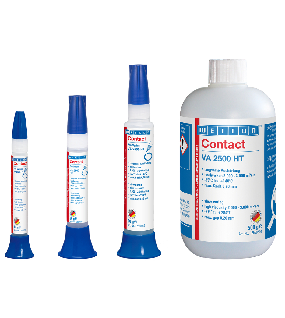 VA 2500 HT Adhesivo de cianoacrilato | adhesivo instantáneo de alta viscosidad, resistente a altas temperaturas hasta 140°C