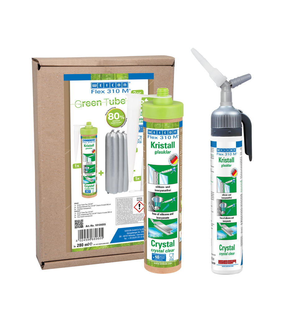 Flex 310 M® Cristal Polímero MS | Adhesivo elástico a base de polímero MS en envase Presspack para trabajar sin fatiga