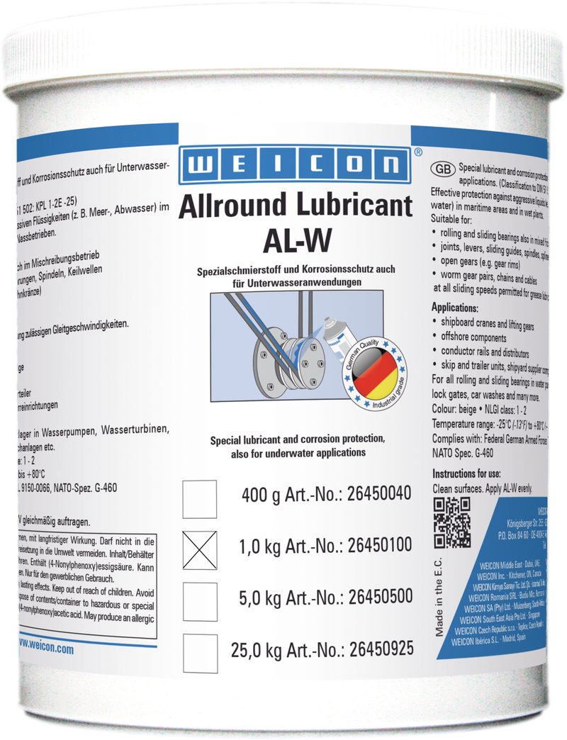 AL-W Grasa de Alto Rendimiento | Lubricante especial también para aplicaciones subacuáticas AL-W Grasa de Alto Rendimiento | Lubricante especial también para aplicaciones subacuáticas