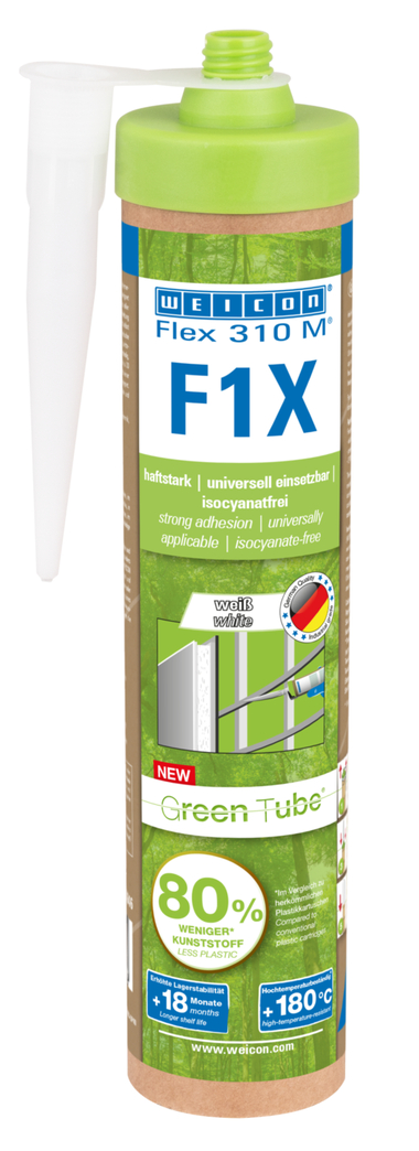 WEICON Green Tube Flex 310 M F1X | Adhesivo y sellador a base de polímero MS con una adhesión inicial muy alta, resistente a temperaturas de hasta 180°C