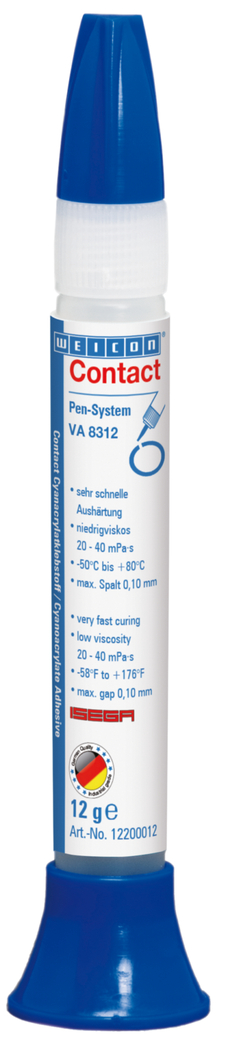 VA 8312 Adhesivo de cianoacrilato | adhesivo instantáneo para el sector alimentario, así como para elastómeros EPDM y caucho