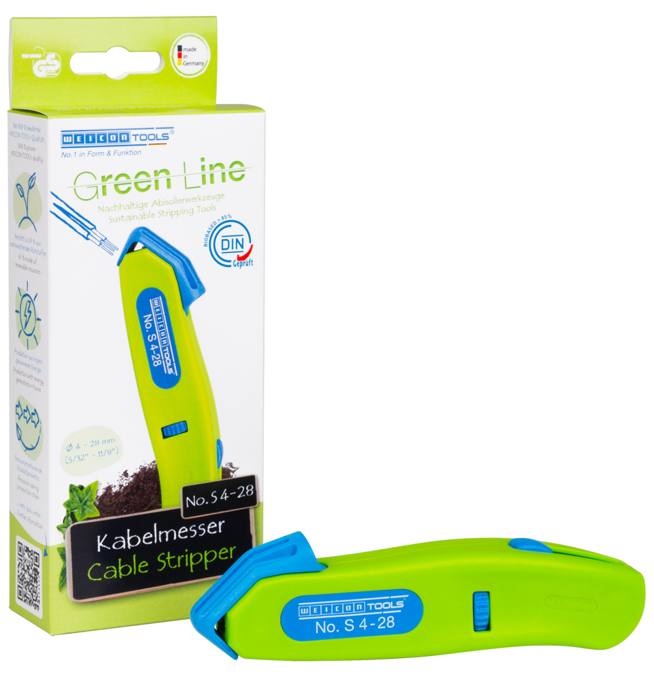 Pelador de Cable No. S 4 - 28 Green Line | con cuchilla de gancho retráctil, rango de trabajo 4 - 28 mm Ø